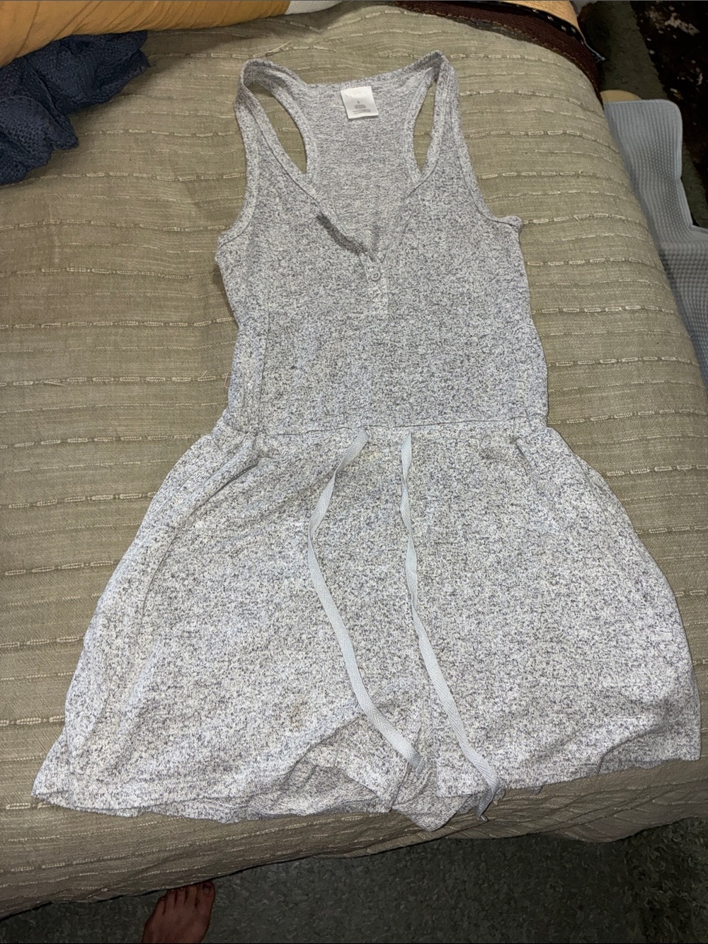Serra Heathered Light Gray Sleeveless Romper with Drawstring